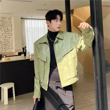 Модное мужское короткое пальто, модный корейский стиль, нишевый дизайн, 3D дизайн, повседневная куртка из искусственной кожи, осень