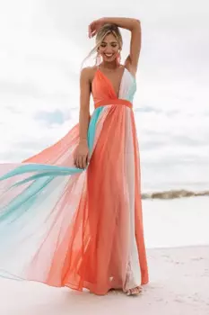 Модное Радужное женское пляжное платье, сексуальное женское платье с глубоким V-образным вырезом, модное платье с открытой спиной без рукавов