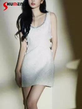 Модное весеннее однотонное платье с бантом 2024, открытые на талии, высококачественное женское роскошное платье со стразами