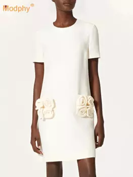 Модное женское элегантное мини-платье 2024, летнее Новое дизайнерское прямое короткое платье с карманами и коротким рукавом