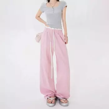 Модные эластичные свободные повседневные клетчатые брюки с высокой талией для женщин