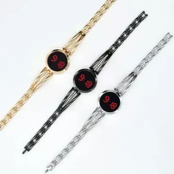 Модные электронные часы для женщин, светодиодные часы со стальным браслетом, роскошные цифровые наручные часы с сенсорным экраном, женские часы