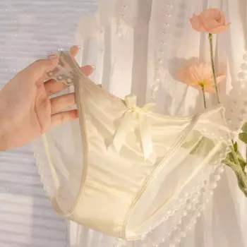 Модные атласные шелковые трусики с бантом, сетчатые бесшовные трусики с цветочным кружевом, Прозрачное нижнее белье, женские трусы, 5 шт.