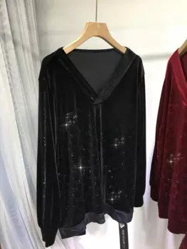 Модные блестящие Популярные Базовые Женские рубашки, универсальные осенне-зимние свободные пуловеры с V-образным вырезом, Топ с длинным рукавом, черная плюшевая футболка