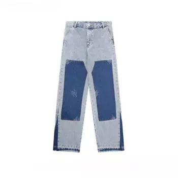 Модные брендовые джинсы в стиле хип-хоп в гонконгском стиле, мужские универсальные повседневные прямые джинсовые брюки длиной до пола с широкими штанинами