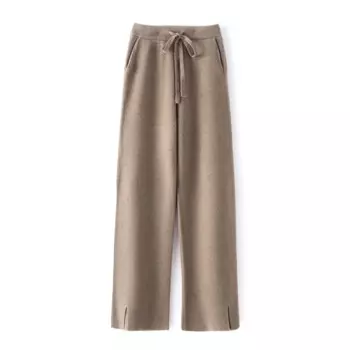 Модные брендовые женские весенние кашемировые вязаные широкие капри из чистой шерсти на шнурке высококлассные прямые брюки с разрезом спереди