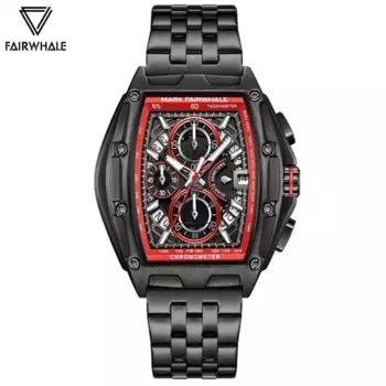 Модные бренды Mark Fairwhal Мужские часы Многофункциональные часы Tonneau Водонепроницаемые кварцевые деловые мужские наручные часы из нержавеющей стали