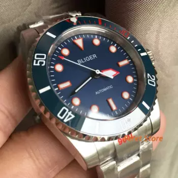 Модные часы BLIGER 40 мм с синим и красным циферблатом и сапфировым стеклом MIYOTA 8215 Автоматические Мужские часы с ремешком