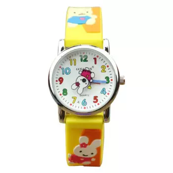 Модные детские часы с милым мультяшным кроликом и медведем, аналоговый 3d-браслет для девочек и мальчиков, детские наручные часы с силиконовым ремешком