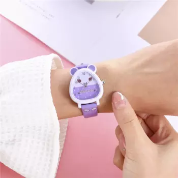 Модные детские часы с мультяшным рисунком, платья для девочек, подходящие кварцевые часы, Повседневные детские наручные часы с кожаным ремешком