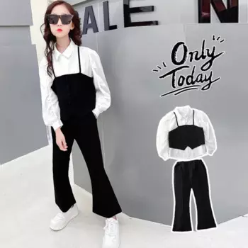 Модные детские комплекты из 2 предметов с рукавами-фонариками и брюками для ботинок, рубашка для маленьких девочек на весну и осень, новые костюмы с длинным рукавом, детская одежда Wz547