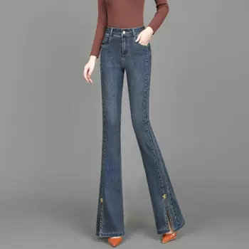 Модные джинсовые брюки с разрезом в Корейском стиле, новинка весны-осени, уличная одежда, узкие офисные женские повседневные брюки Y2k с высокой талией