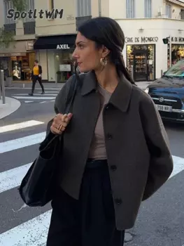 Модные флисовые короткие пальто с отложным воротником, женские повседневные однобортные шерстяные куртки, осенняя Женская шикарная верхняя одежда