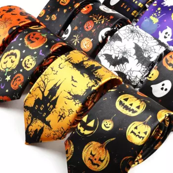 Модные галстуки на Хэллоуин 7 см, оранжевые галстуки с тыквой и замком летучей мыши, галстуки для Хэллоуина, рубашка, костюм, галстуки, аксессуары, подарки