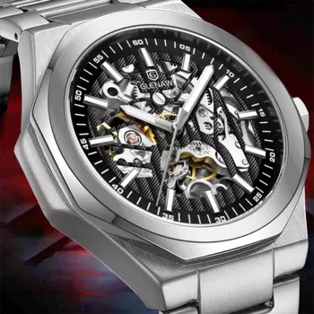 Модные и модные полностью автоматические механические мужские деловые повседневные водонепроницаемые светящиеся часы с циферблатом