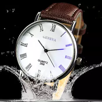 Модные Классические мужские кварцевые наручные часы с кожаным ремешком