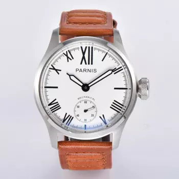 Модные механические мужские часы Parnis с белым циферблатом 46,5 мм ST3620, мужские часы с кожаным ремешком, мужские часы, мужские часы