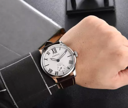 Модные механические мужские часы PARNIS с ручным заводом 44 мм, белый циферблат, 6498 движущиеся Мужские Круглые Наручные часы с ремешком