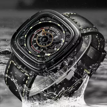 Модные мужские автоматические наручные часы WEISKAI, деловые часы с кожаным ремешком, уникальные квадратные водонепроницаемые Механические Мужские наручные часы 2024