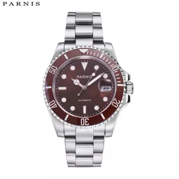 Модные мужские часы Parnis 40 мм с серебристой планкой, механические Автоматические Мужские часы с календарем и сапфировым стеклом, мужские водонепроницаемые часы, мужские часы