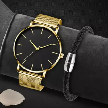 Модные мужские часы с браслетом, ультратонкие кварцевые часы, мужские повседневные тонкие стальные водонепроницаемые спортивные часы с сетчатым ремешком, черные мужские часы
