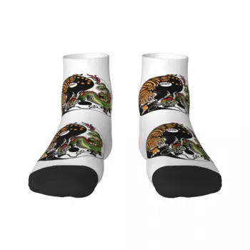 Модные мужские классические носки в стиле унисекс с драконом и тигром, теплые Дышащие Короткие носки с 3D-принтом
