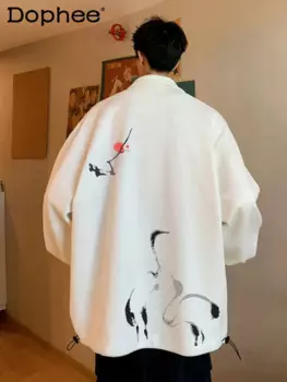 Модные мужские куртки, весна-осень, новая куртка в китайском стиле, бейсбольная форма с длинным рукавом, свободная трендовая Мужская куртка большого размера