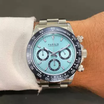 Модные мужские кварцевые часы с хронографом Parnis 39 мм в серебряной строчке, мужские водонепроницаемые часы с сапфировым стеклом, мужские часы 2024