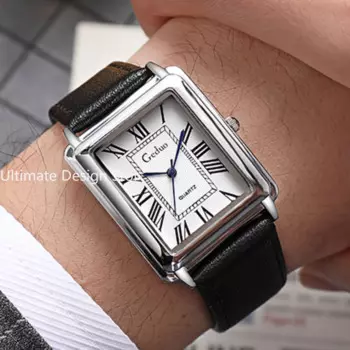 Модные мужские кварцевые наручные часы с кожаным ремешком