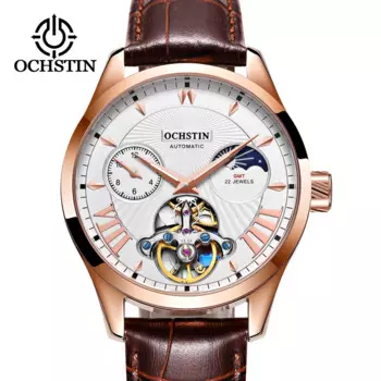 Модные мужские механические часы люксового бренда турбийон скелетоны автоматические светящиеся недели кожаные водонепроницаемые спортивные наручные часы для мужчин