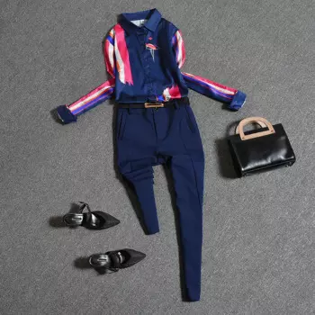 Модные осенние женские комплекты 2023, новинка, двухкомпонентная рубашка, подходящая по цвету, облегающие повседневные брюки, Стильный деловой костюм, женская одежда