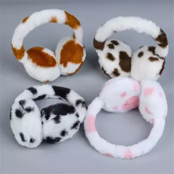 Модные плюшевые наушники с коровьим принтом, выдвижные Мультяшные детские наушники, зимние теплые детские рождественские подарки для мальчиков и девочек