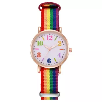 Модные популярные новые женские кварцевые часы радужного цвета с холщовым ремешком женские часы оптом