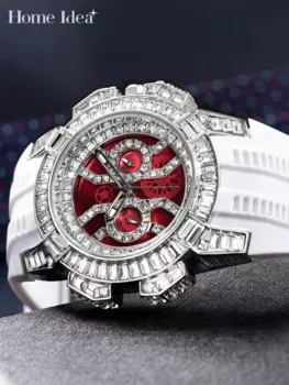Модные Повседневные Мужские кварцевые часы с блестящими бриллиантами, круглые индивидуальные наручные часы с силиконовым ремешком и пряжкой