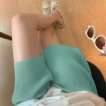 Модные Повседневные яркие цветные эластичные трикотажные плиссированные шорты с высокой талией для женщин