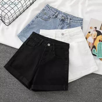 Модные Повседневные Широкие джинсовые шорты с высокой талией для женщин