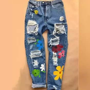 Модные принты для женщин, весенние и осенние длинные брюки с рваными дырками, четырехсезонные прямые брюки с высокой талией, индивидуальные джинсы Y2k