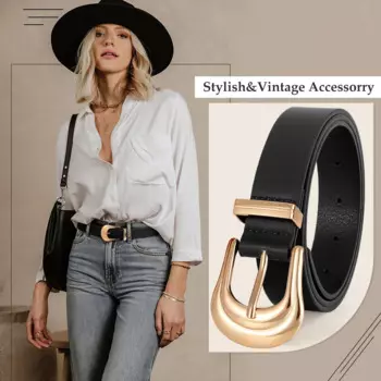 Модные ремни из натуральной кожи в стиле вестерн для женщин, ремень в стиле пастушки, большой ремень с золотой пряжкой, черный кожаный ремень, брюки, джинсовые ремни для женщин