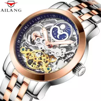Модные Роскошные Золотые механические часы AILANG 2022 из нержавеющей стали, мужские водонепроницаемые полые часы-скелетоны, мужские часы в стиле стимпанк