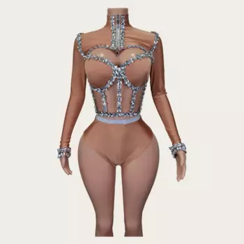Модные сценические костюмы Drag Queen, купальник для танцев на пилоне, блестящие боди со стразами, сексуальные женские боди с длинными рукавами, комплект одежды