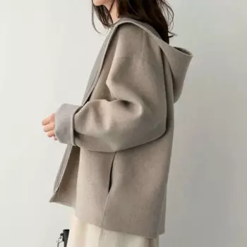 Модные шерстяные пальто с капюшоном, женские осенне-зимние модные кардиганы с капюшоном, свободные куртки большого размера с капюшоном, женское пальто в студенческом стиле