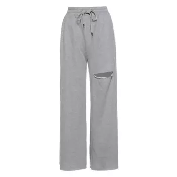 Модные свободные дикие брюки, женские серые рваные повседневные брюки в стиле Харадзюку, летние женские спортивные брюки с высокой талией и широкими штанинами