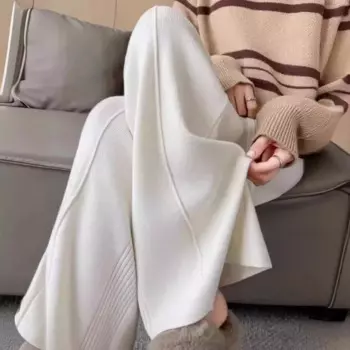 Модные свободные мягкие восковые трикотажные брюки женские Новинка Осень-зима 2024 прямые повседневные брюки с высокой талией и широкими штанинами