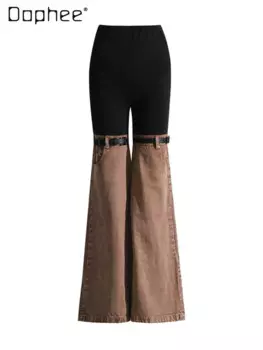 Модные Универсальные женские расклешенные джинсы с эластичным поясом, новинка весны 2024, уличные повседневные облегающие брюки с высокой талией и прострочкой