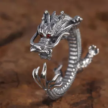 Модные ювелирные изделия из стерлингового серебра S925, японский и корейский тайский серебряный мужской властный дракон, простое Открытое кольцо универсального размера