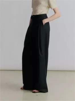 Модные женские элегантные длинные брюки с украшением ремня, новинка 2024, женские повседневные плиссированные широкие брюки с высокой талией