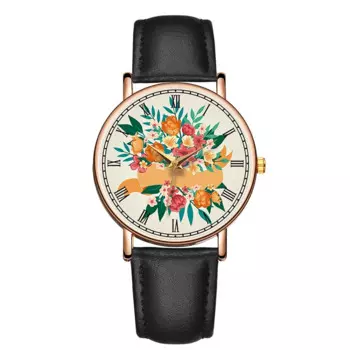 Модные женские часы, кварцевые наручные часы серии цветов, простые темпераментные водонепроницаемые наручные часы с кожаным ремешком