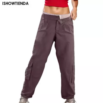 Модные женские мешковатые брюки-джоггеры, повседневные женские шикарные прямые брюки-карго с эластичной резинкой и высокой талией, элегантные брюки большого размера