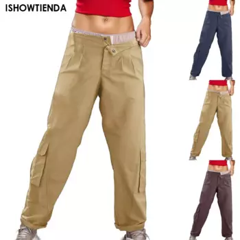 Модные женские Мешковатые Брюки-джоггеры, повседневные женские шикарные прямые брюки-карго с эластичной высокой талией, элегантные брюки большого размера