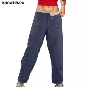 Модные женские Мешковатые Брюки-джоггеры, повседневные женские шикарные прямые брюки-карго с эластичной высокой талией, элегантные брюки большого размера